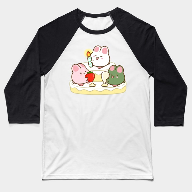 Bunnies Christmas Cake Baseball T-Shirt by Anicue